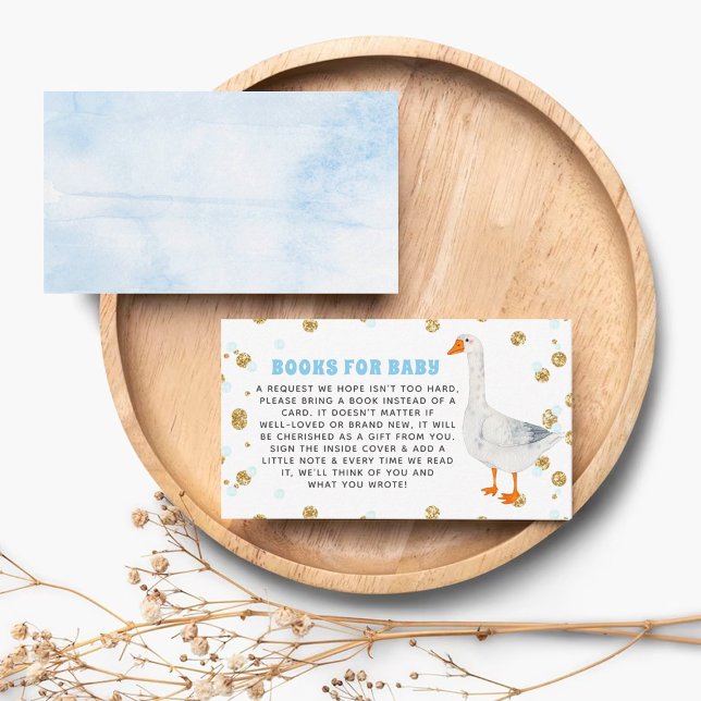 Silly Goose Blue Watercolor Baby Shower Book Enclosure Card (Creator Uploaded)