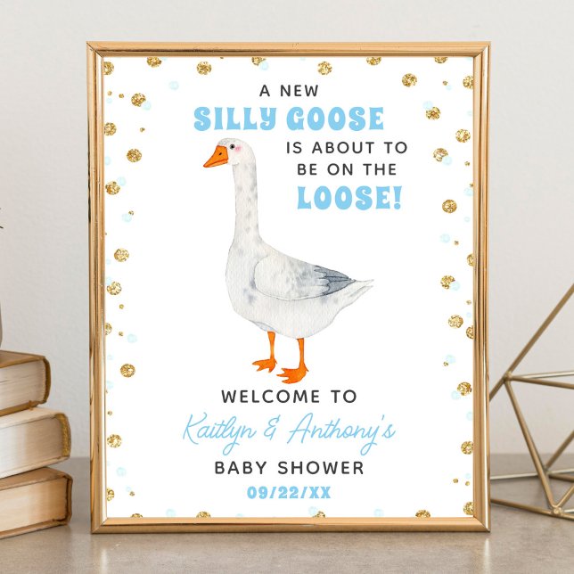 Silly Goose Blue Watercolor Baby Shower Welcome Poster (Creator Uploaded)