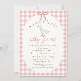 Silly Goose Blush Pink Bow Gingham Baby Shower  Invitation