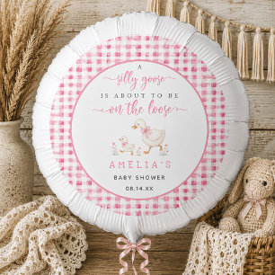 Silly Goose Blush Pink Gingham Baby Shower Balloon