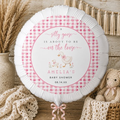 Silly Goose Blush Pink Gingham Baby Shower Balloon
