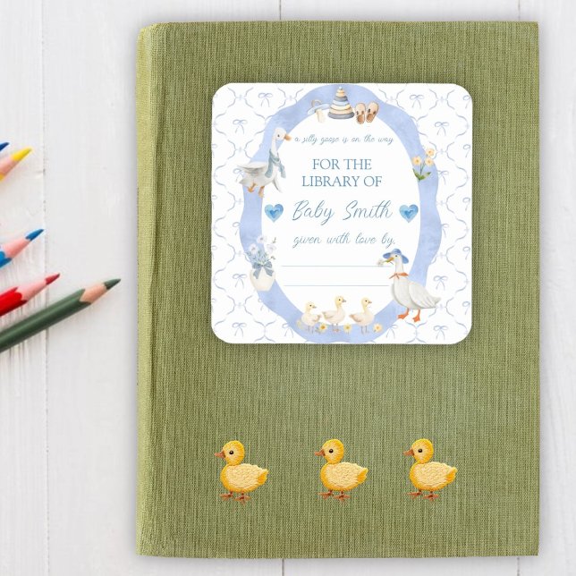 Silly Goose Bow Baby Boy Shower Book Plate (Creator Uploaded)