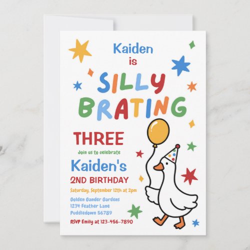 Silly Goose Boy Colorful 3rd Birthday Party  Invitation