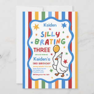 Silly Goose Boy Colorful 3rd Birthday Party Invitation