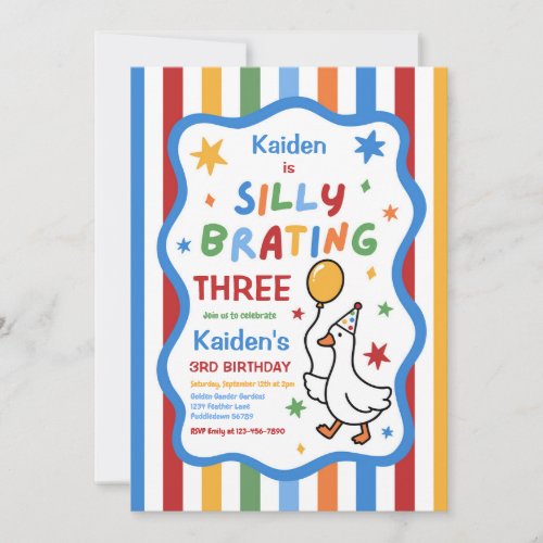 Silly Goose Boy Colorful 3rd Birthday Party Invitation