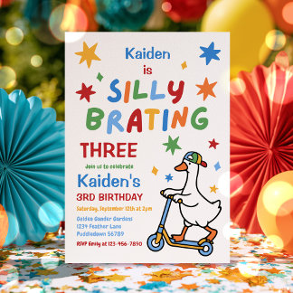Silly Goose Boy Colorful 3rd Birthday Party Invitation
