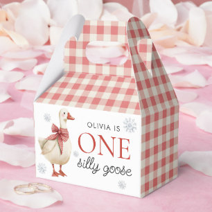 Silly Goose Christmas Gingham 1st Birthday Favor Boxes