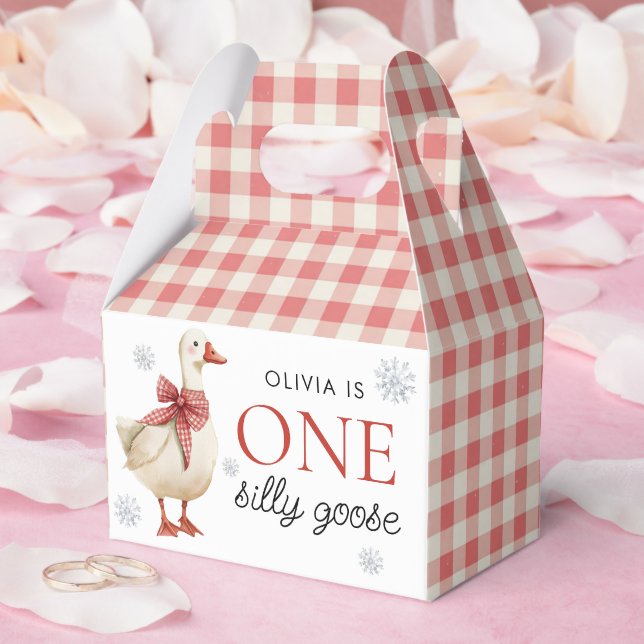 Silly Goose Christmas Gingham 1st Birthday Favor Boxes (Wedding)