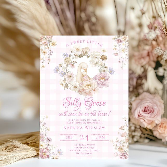 Silly Goose Coquette Pink Bow Girl Baby Shower Invitation (Creator Uploaded)