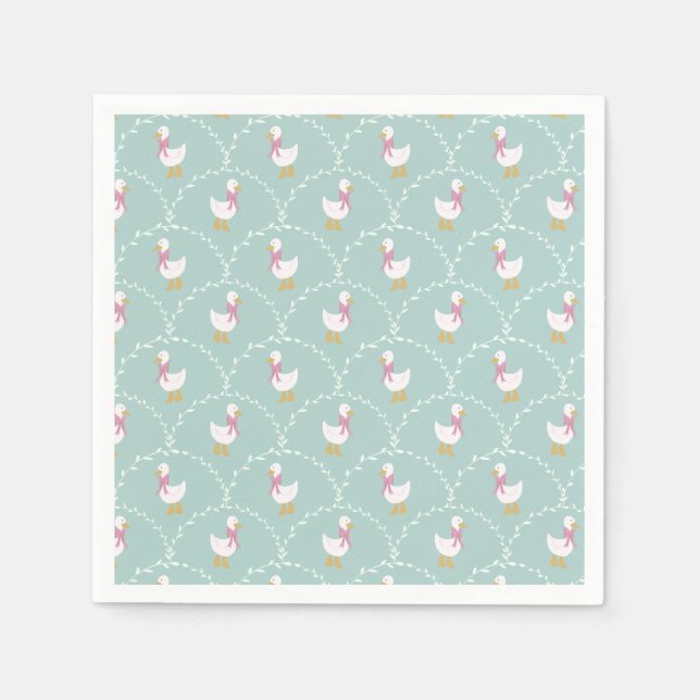 Silly Goose Cute Duck Pattern Blue Kids Party Napkins (Front)