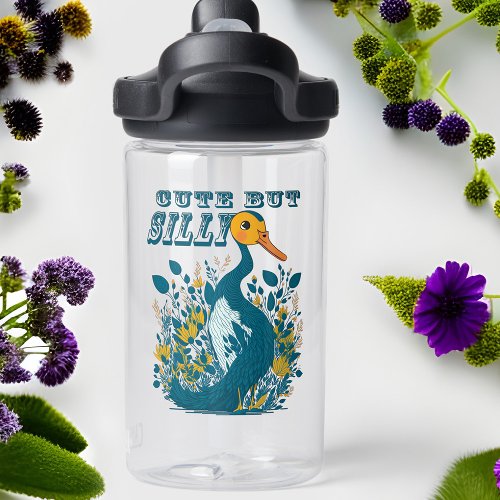 Silly Goose Cute Vintage Botanical Retro Teal Kids Water Bottle
