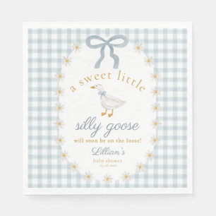 Silly Goose Daisy Blue Bow Gingham Baby Shower Napkins