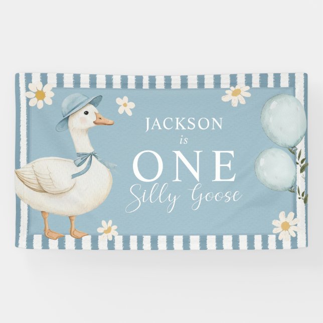Silly Goose Daisy Boy 1st Birthday Party  Banner (Horizontal)