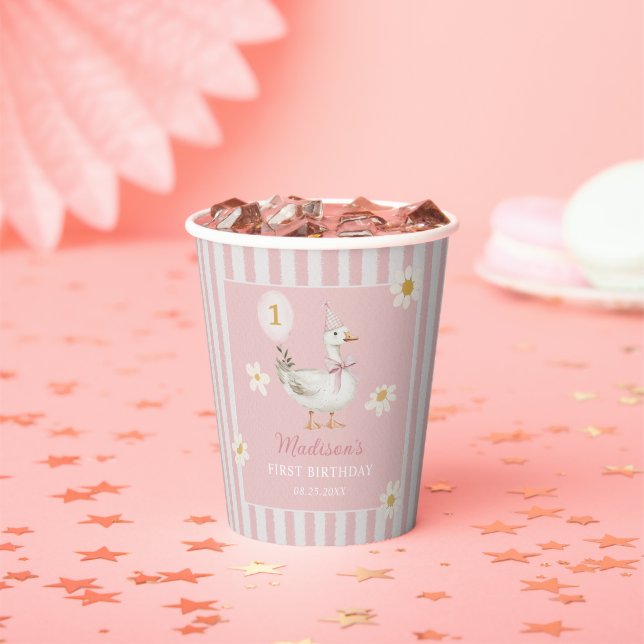 Silly Goose Daisy Girl 1st Birthday Party Paper Cups (Insitu)