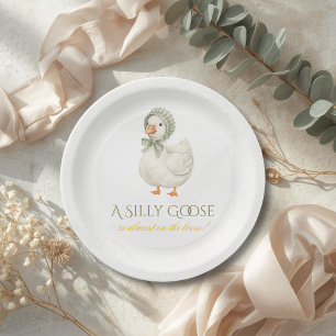 Silly Goose Daisy Sage Green Neutral Baby Shower Paper Plates
