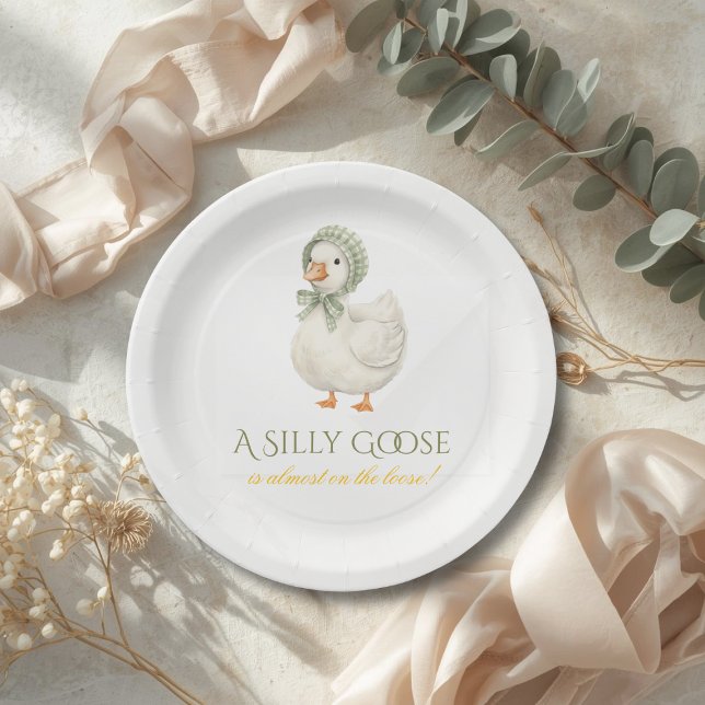 Silly Goose Daisy Sage Green Neutral Baby Shower Paper Plates (Creator Uploaded)