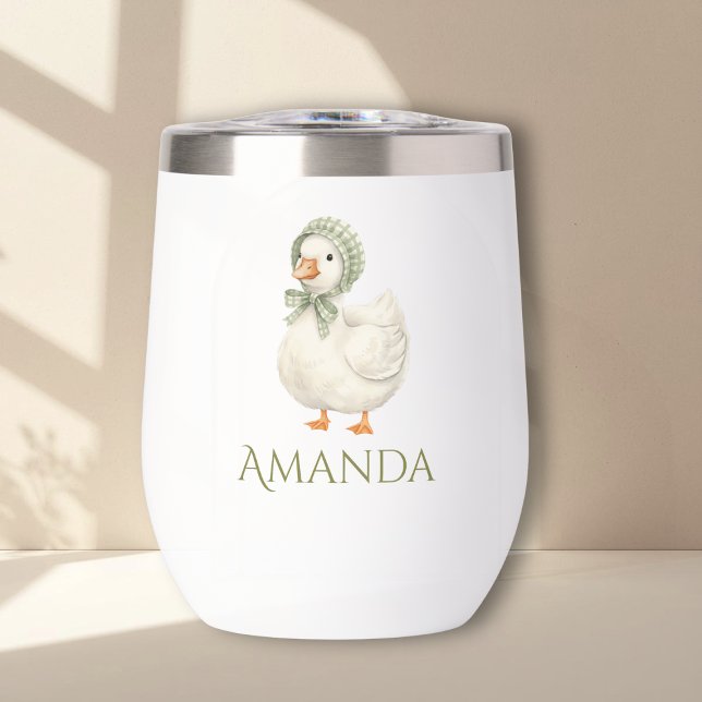 Silly Goose Daisy Sage Green Neutral Baby Shower Thermal Wine Tumbler (Creator Uploaded)