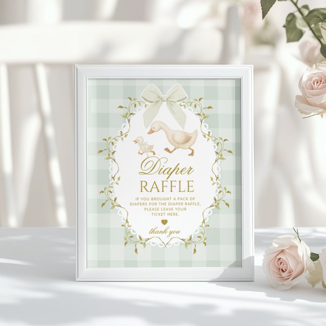 Silly Goose Diaper Raffle Sage Green Whimsical Poster (Creator Uploaded)