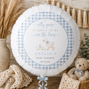 Silly Goose Dusty Blue Gingham Boy Baby Shower Balloon