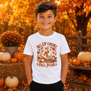 Silly Goose Fall Vibes Faux Crochet Goose Kids T-Shirt