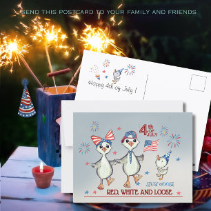 Silly Goose Family Red, White & Loose 4th of July Postcard