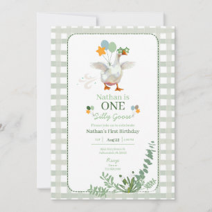 Silly Goose First Birthday Green Invitation