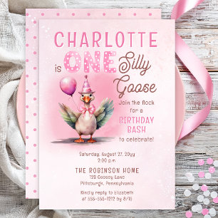 Silly Goose First Birthday Pink Girl Party Invitation