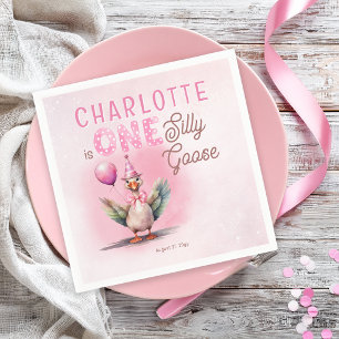 Silly Goose First Birthday Pink Girl Party Napkins