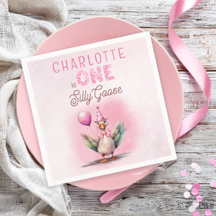 Silly Goose First Birthday Pink Girl Party Napkins