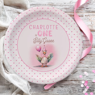 Silly Goose First Birthday Pink Girl Party Paper Plates