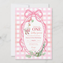 Silly Goose First Birthday Pink Invitation