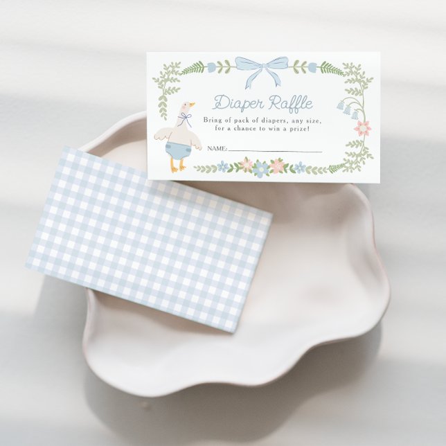 Silly Goose Floral Blue Bow Diaper Raffle Enclosure Card (Creator Uploaded)