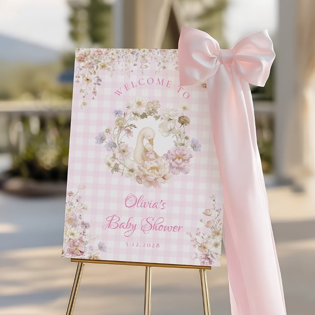 Silly Goose Floral Gingham Baby Shower Welcome Foam Board (Creator Uploaded)