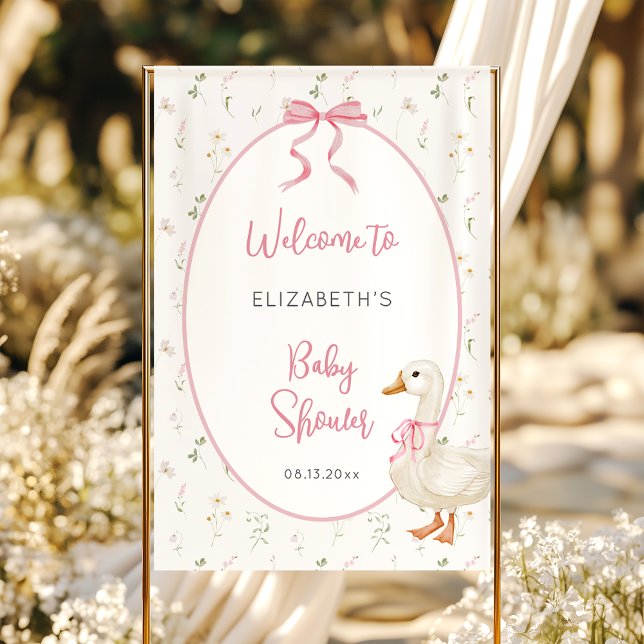 Silly Goose Floral Pink Bow Baby Shower Welcome Banner (Creator Uploaded)