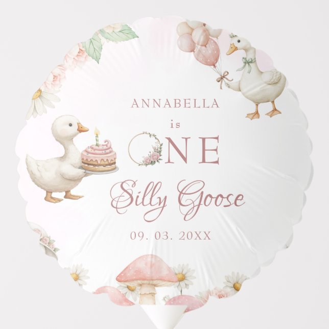 Silly Goose Flower Garden Mushroom 1st Birthday Balloon (Front)