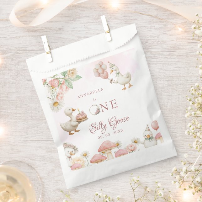 Silly Goose Flower Garden Mushroom 1st Birthday Favor Bag (Clipped)