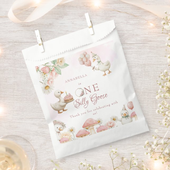 Silly Goose Flower Garden Mushroom 1st Birthday Favor Bag (Clipped)