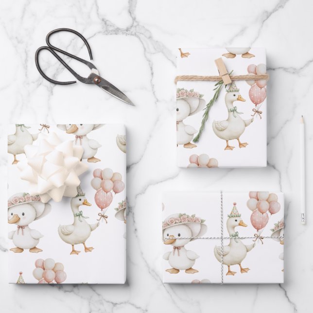 Silly Goose Flower Garden Mushroom 1st Birthday Wrapping Paper Sheets (Front)
