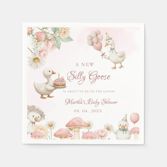 Silly Goose Flower Garden Mushroom Baby Shower Napkins (Front)