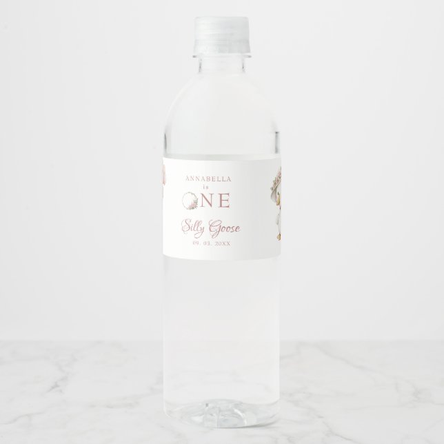 Silly Goose Flower Garden Mushroom  Water Bottle Label (Front)