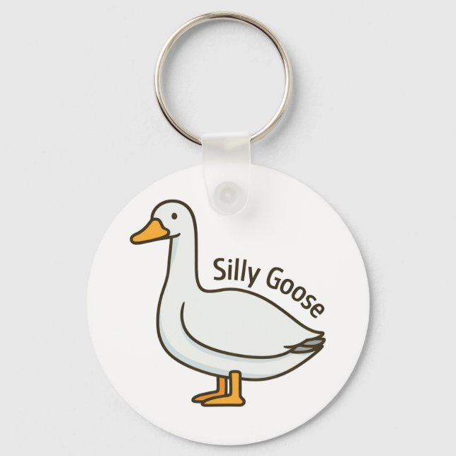 Silly Goose Funny Cartoon Goose Keychain (Front)