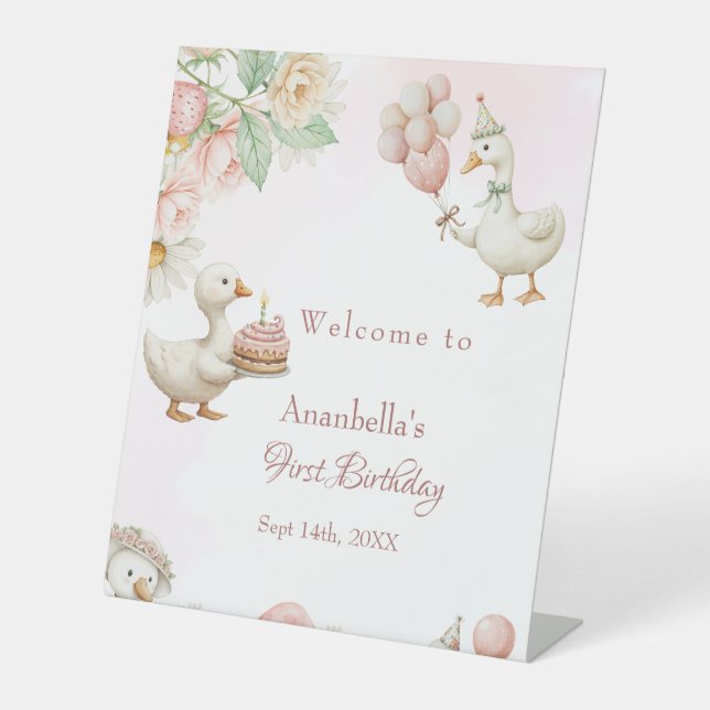 Silly Goose Garden Mushroom Birthday welcome  Pedestal Sign (Front)