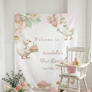 Silly Goose Garden Mushroom Birthday welcome Tapestry