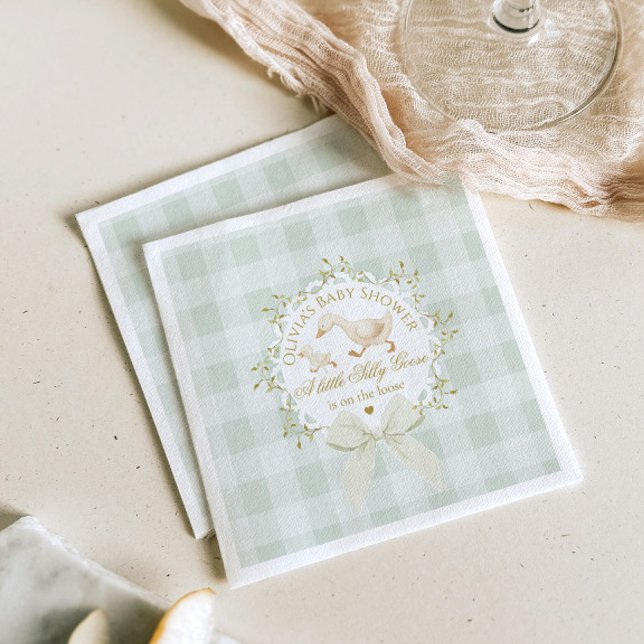 Silly Goose Gender neutral Sage Baby Shower Napkins (Creator Uploaded)