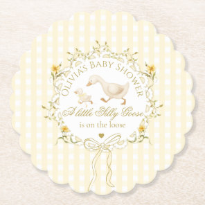 Silly Goose Gender neutral Yellow Baby Shower Paper Coaster