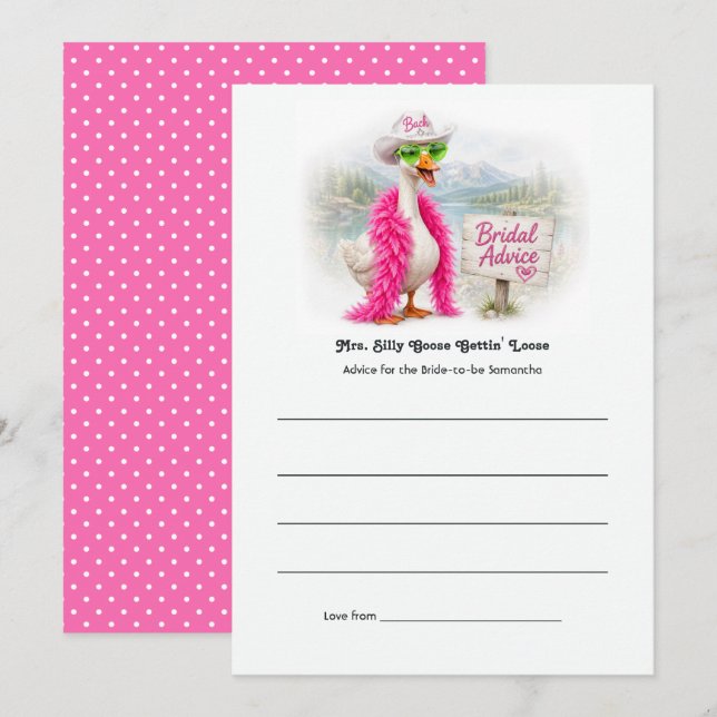 Silly Goose Getting Loose Funny Lake Bachelorette Advice Card (Front/Back)