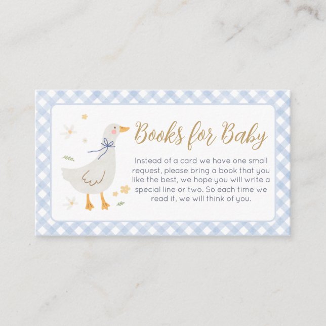 Silly Goose Gingham Baby Shower Books for Baby Enclosure Card (Front)