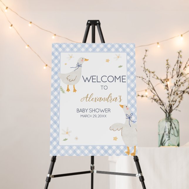 Silly Goose Gingham Baby Shower Welcome Sign (In Situ (Stand))