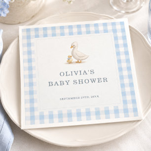 Silly Goose Gingham Blue Boy Baby Shower Party Napkins