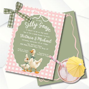 Silly Goose Gingham Bow Baby Shower Invitation